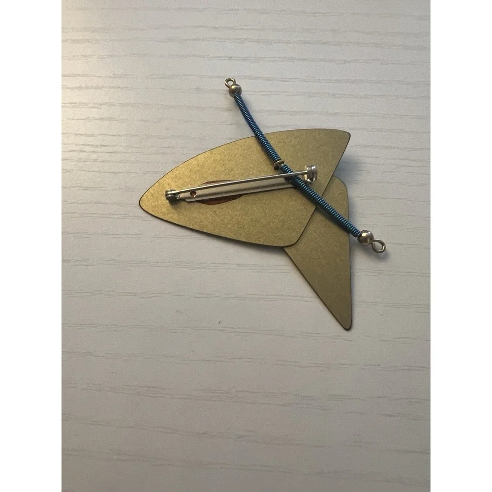 Vintage 1980's Green Blue Gold Triangle Pin Brooch